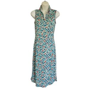 NEW Diane von Furstenberg Silk Polo Shirt Sleeveless Midi Dress Blue Floral 2